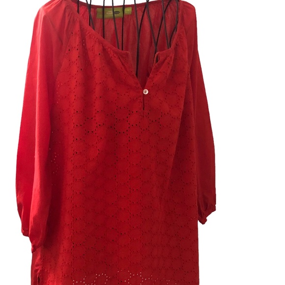 Rock Flower Paper blouse peasant style tomato red eyelet cotton boho size small - Picture 3 of 9